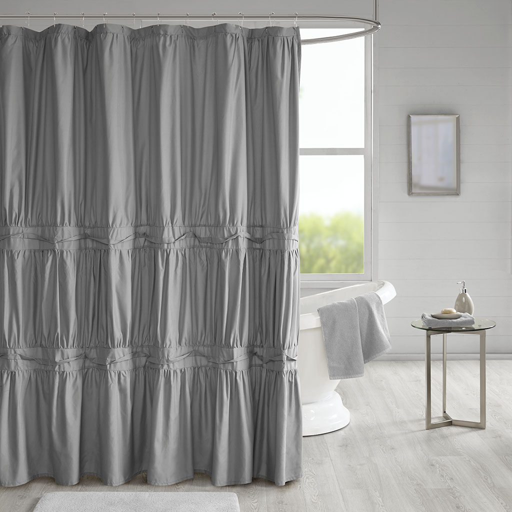 

510 Design - Ciera Solid Ruched Shower Curtain with Liner - Grey - 72x72