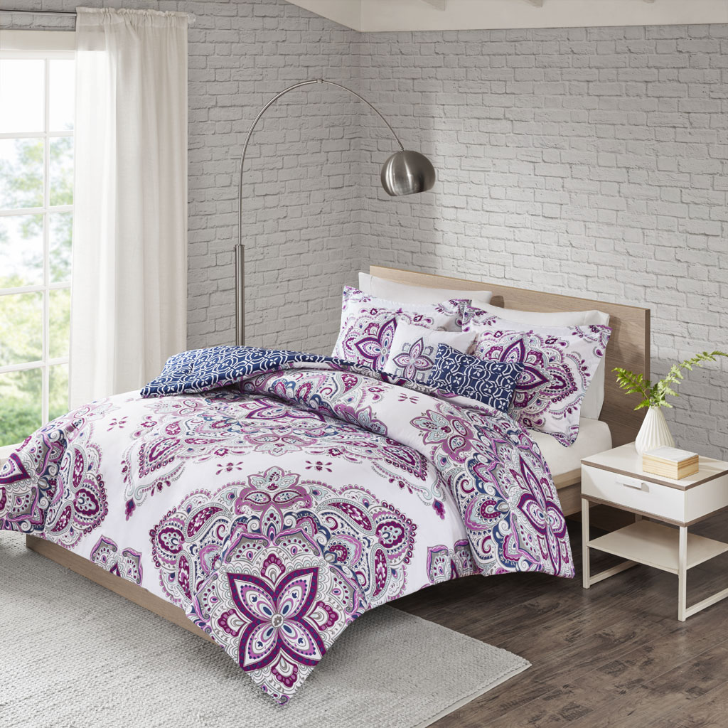 

510 Design - Amari 5 Piece Reversible Print Comforter Set - Indigo/Purple - King/Cal King