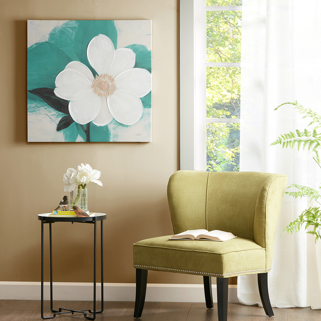 

Madison Park - Midday Bloom Teal Hand Embellished Canvas - Teal - See below