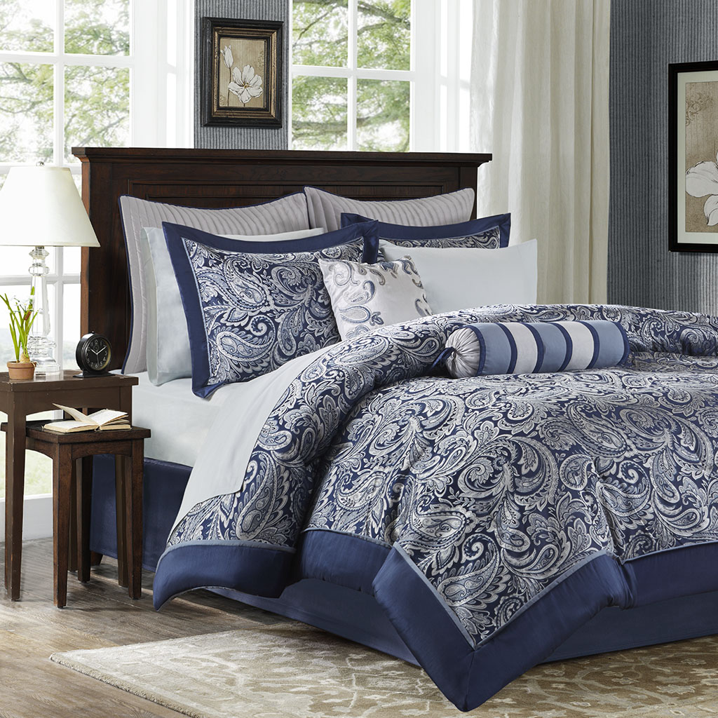 

Madison Park - Aubrey 12 Piece Complete Bed Set - Navy - Cal King