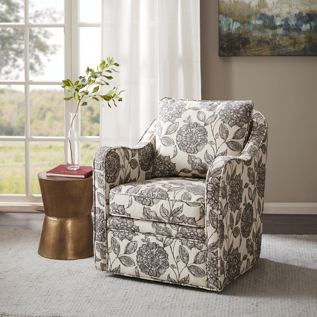 

Madison Park - Brianne Slub Weave Wide Seat Swivel Arm Chair - Multi - See below