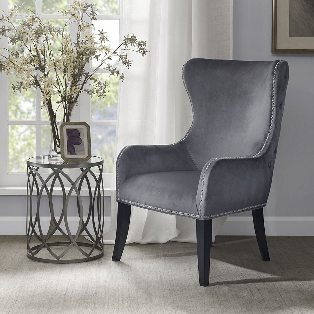 

Madison Park - Hancock Button Tufted Back Accent Chair - Grey - See below