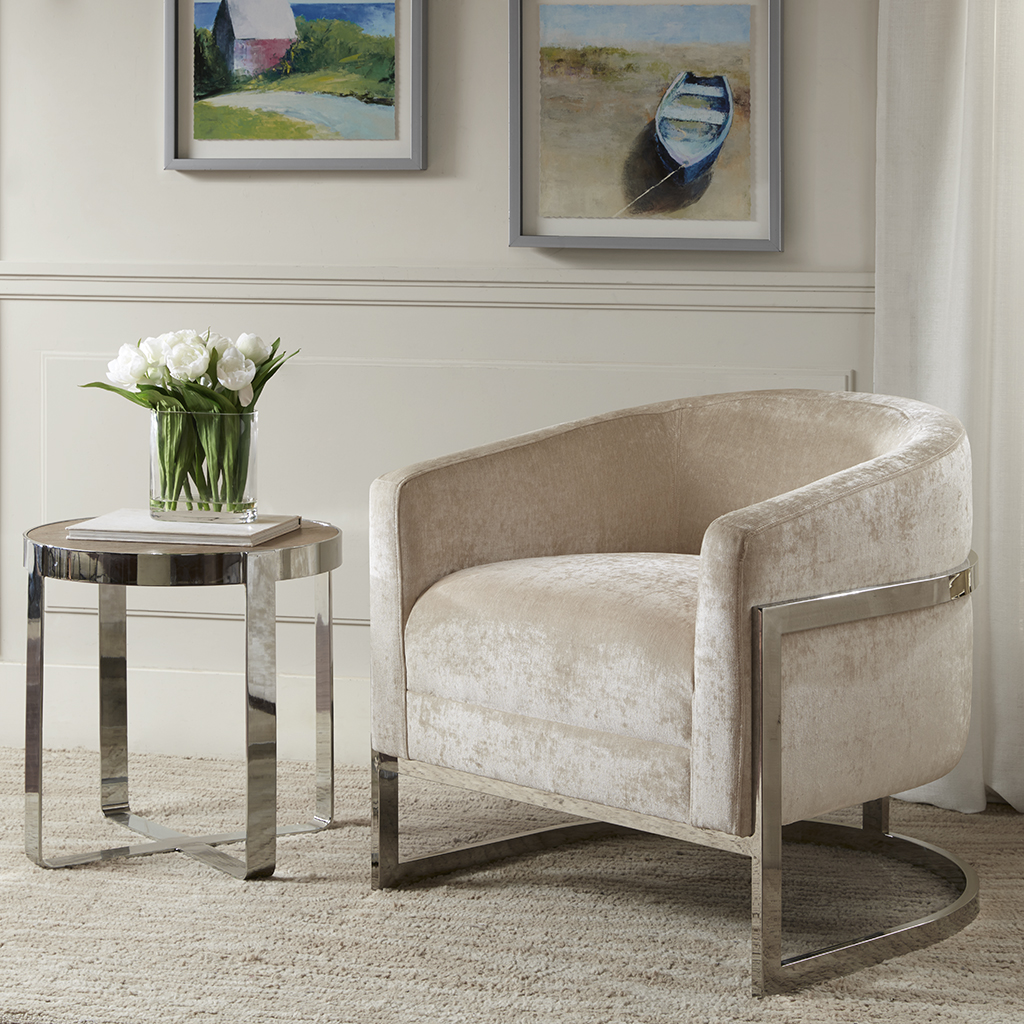 

Madison Park - Haven Accent Chair - Cream/Chrome - See below