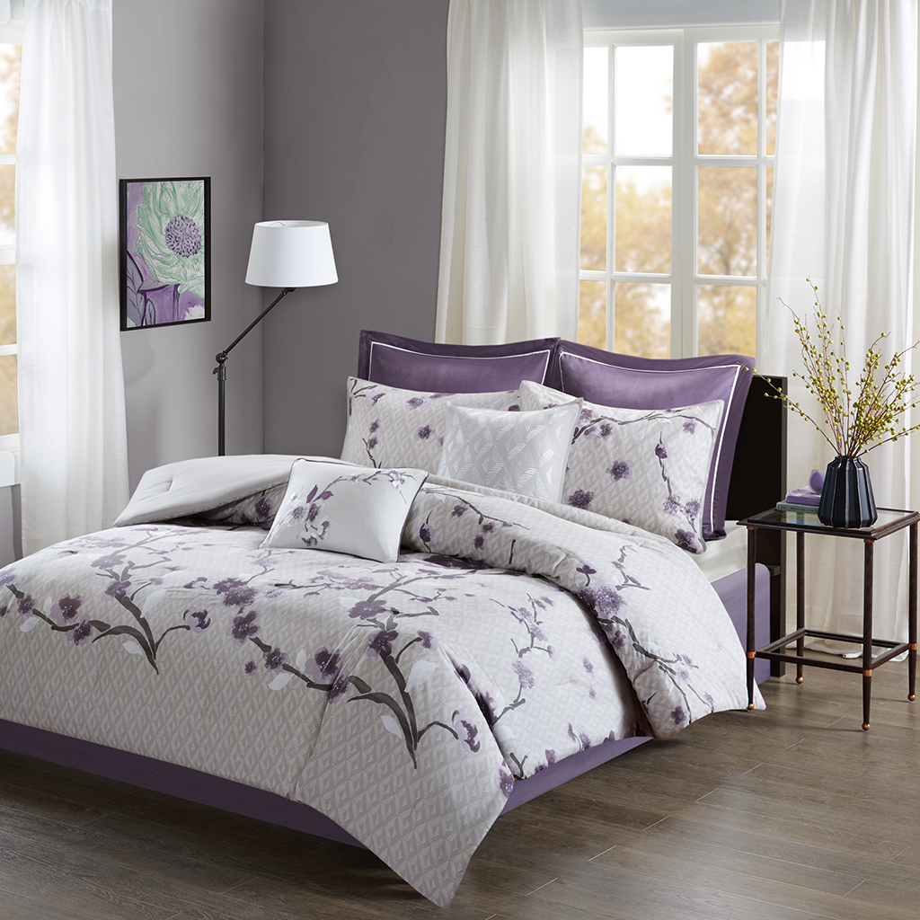 

Madison Park - Holly 8 Piece Cotton Comforter Set - Purple - Cal King