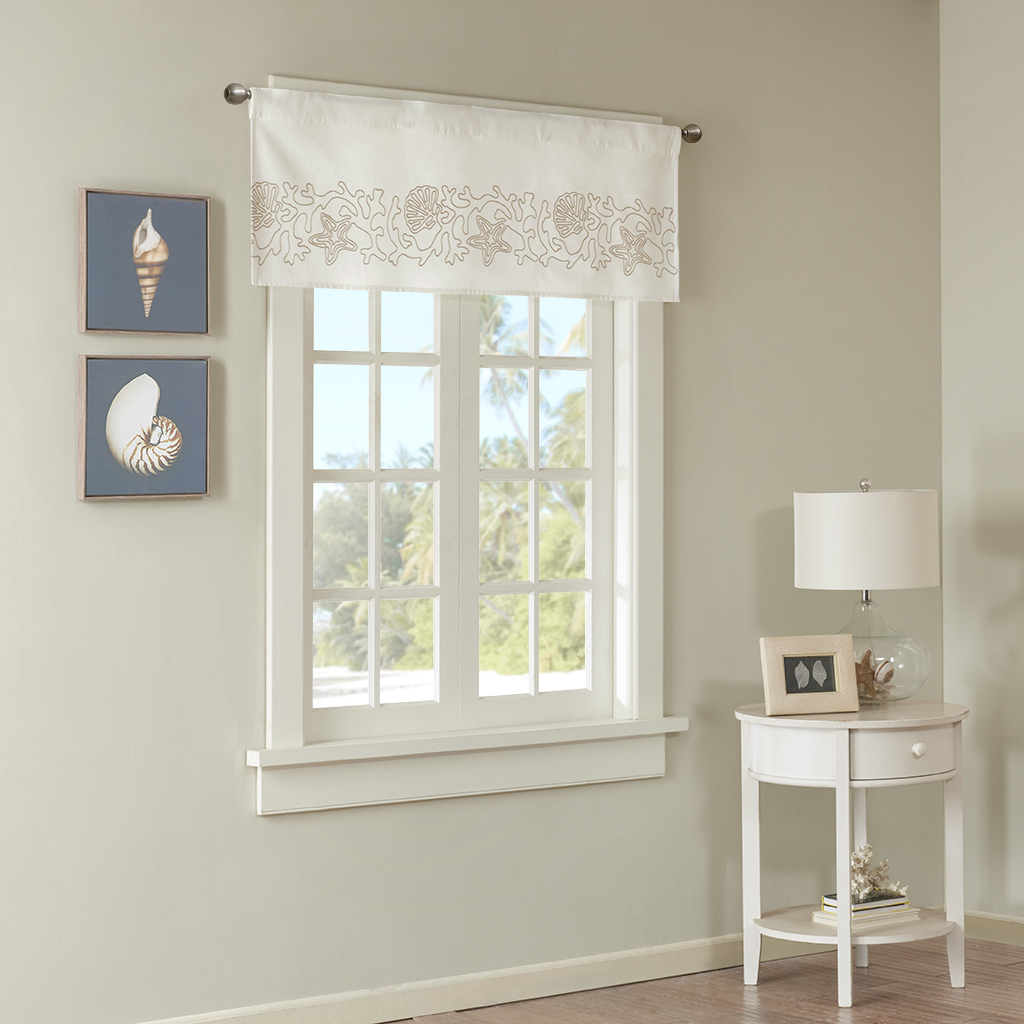 

Madison Park - Isla Coastal Embroidered Cotton Valance - Taupe - 50x18