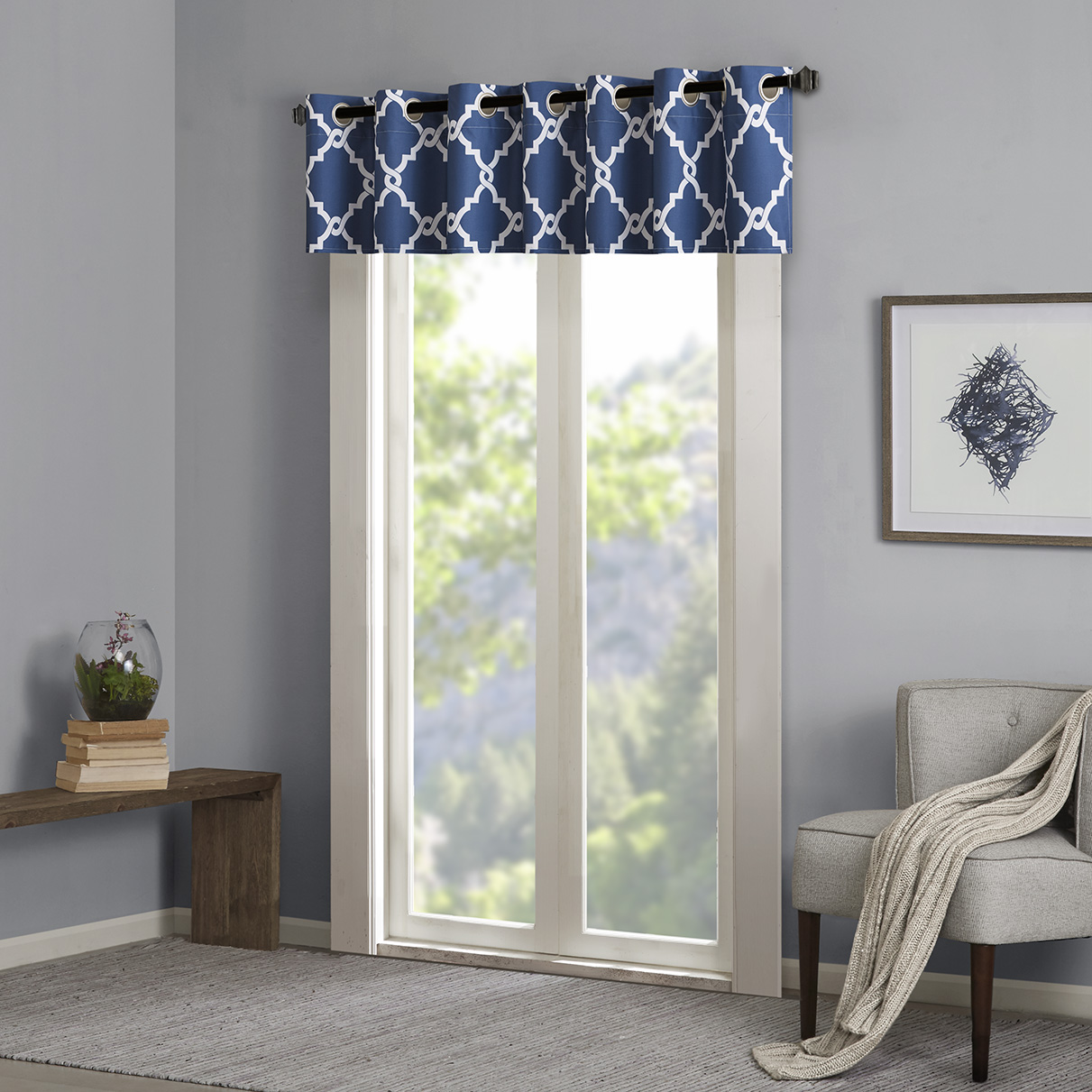 

Madison Park Essentials - Merritt Printed Valance - Indigo - 50x18