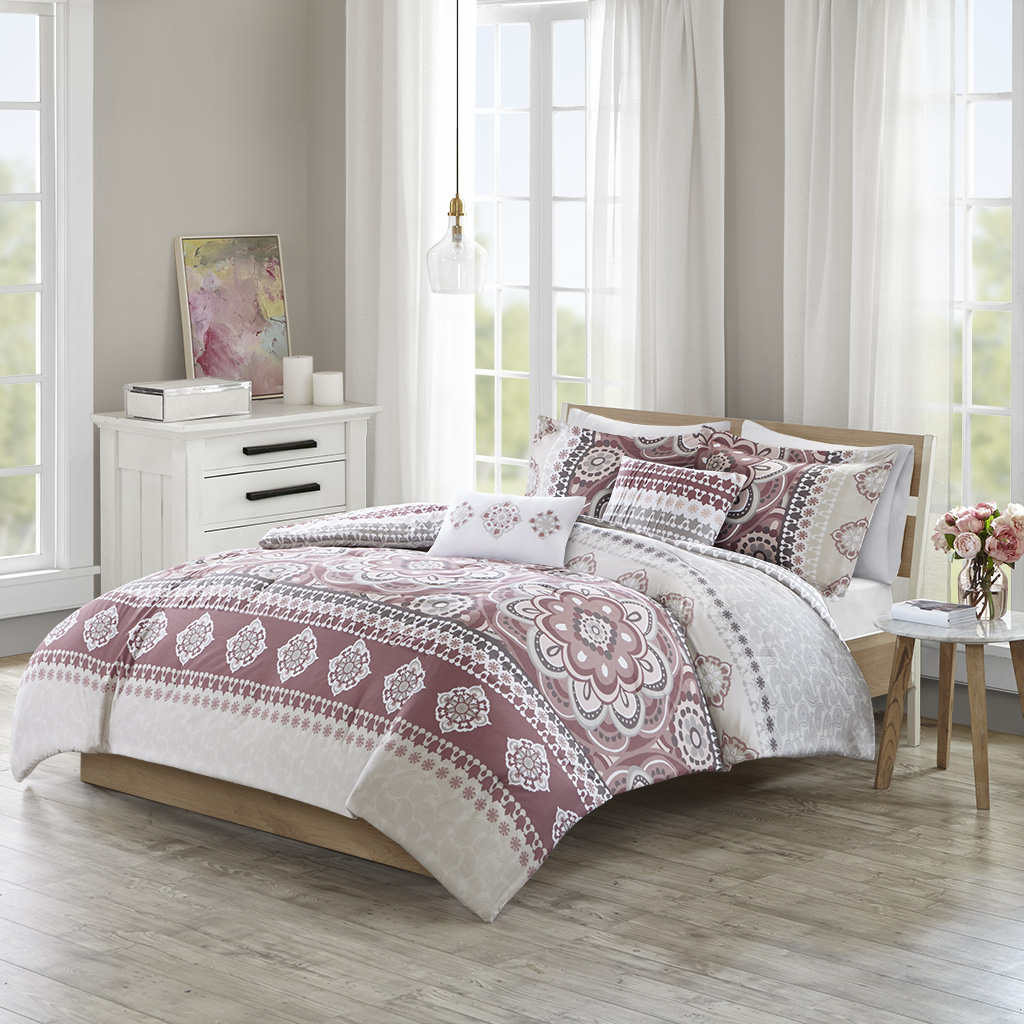 

510 Design - Neda 5 Piece Reversible Print Comforter Set - Rose - King/Cal King