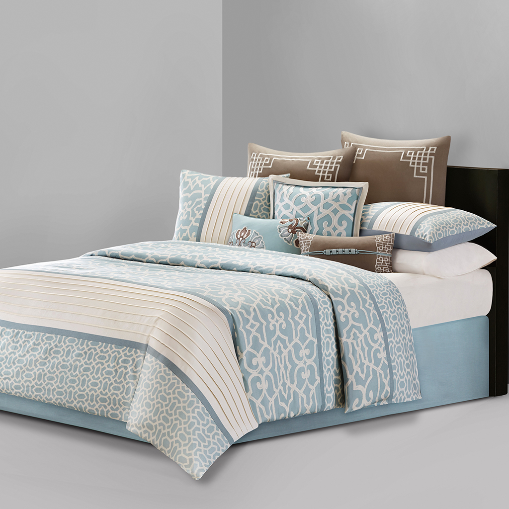 

N Natori - Fretwork Aqua Comforter Set - Multi - King