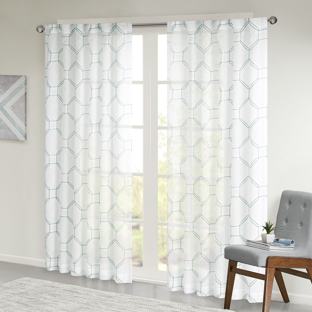 

Urban Habitat - Harley Embroidered Faux Linen Sheer Panel - Aqua - 50x63