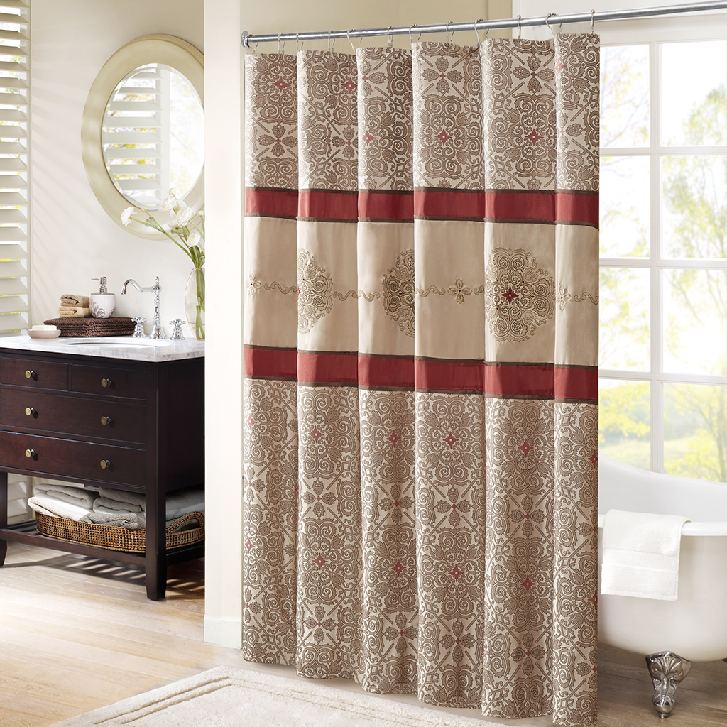 

Madison Park - Donovan Embroidered Shower Curtain - Red - 72x72