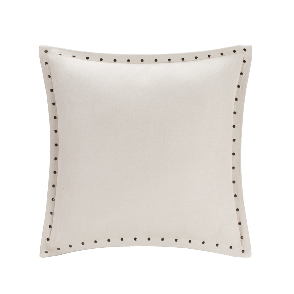 

Madison Park - Alban Stud Trim Microsuede Square Pillow - Ivory - 20x20