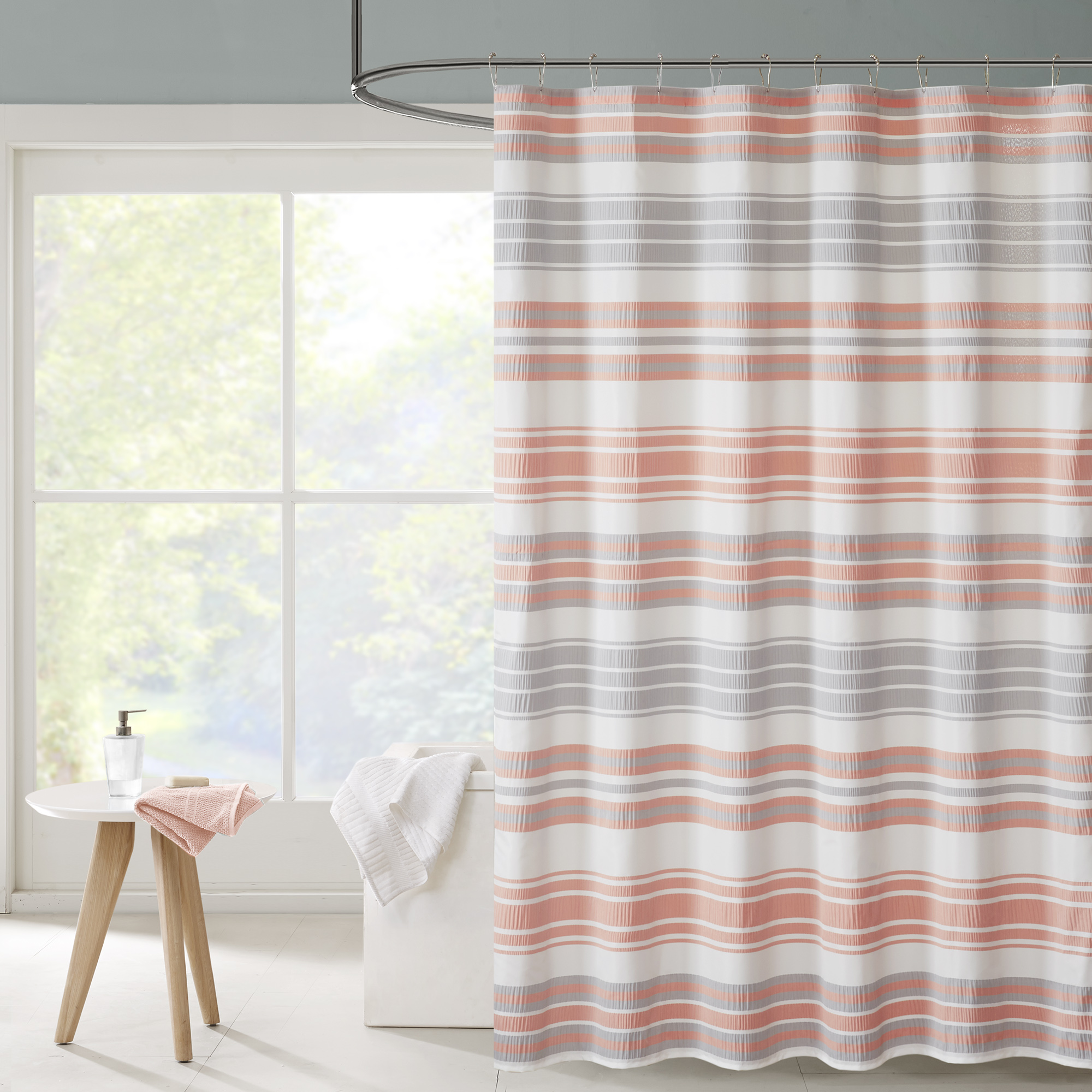 

Intelligent Design - Ana Puckering Stripe Shower Curtain - Coral - 72x72