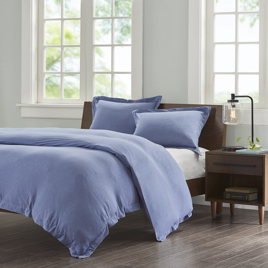 

INK+IVY - Cotton Jersey Knit Heathered Duvet Cover Mini Set - Blue - King