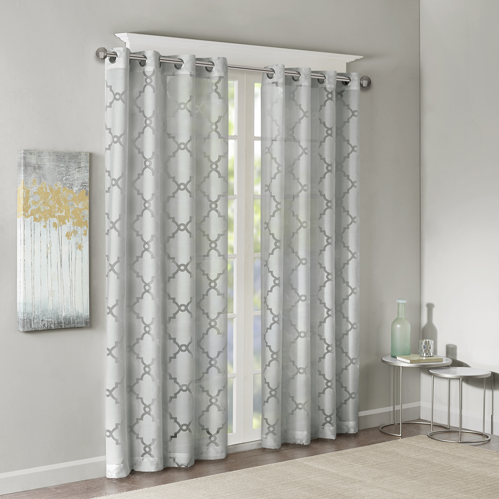 

Madison Park - Eden Fretwork Burnout Sheer Panel - Grey - 95" Panel