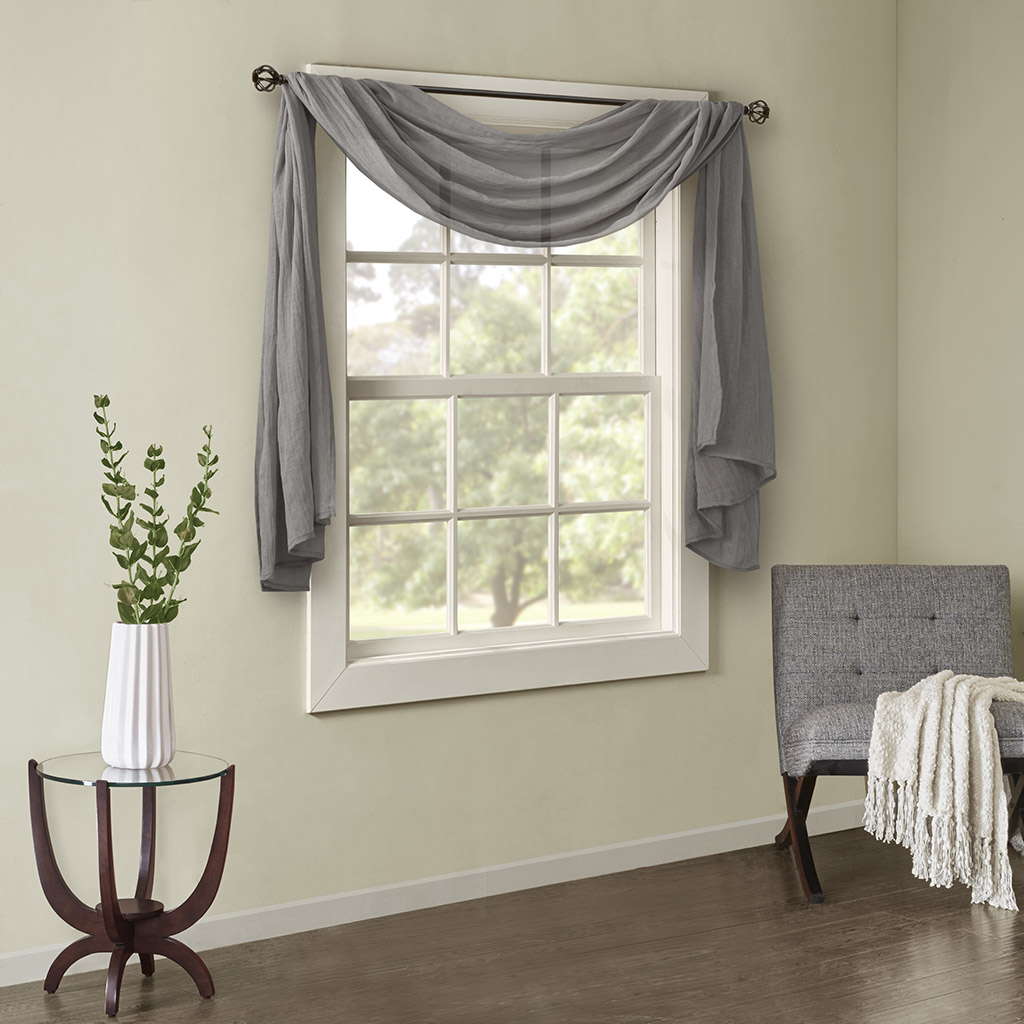 

Madison Park - Harper Solid Crushed Scarf Sheer - Grey - 42" x 144