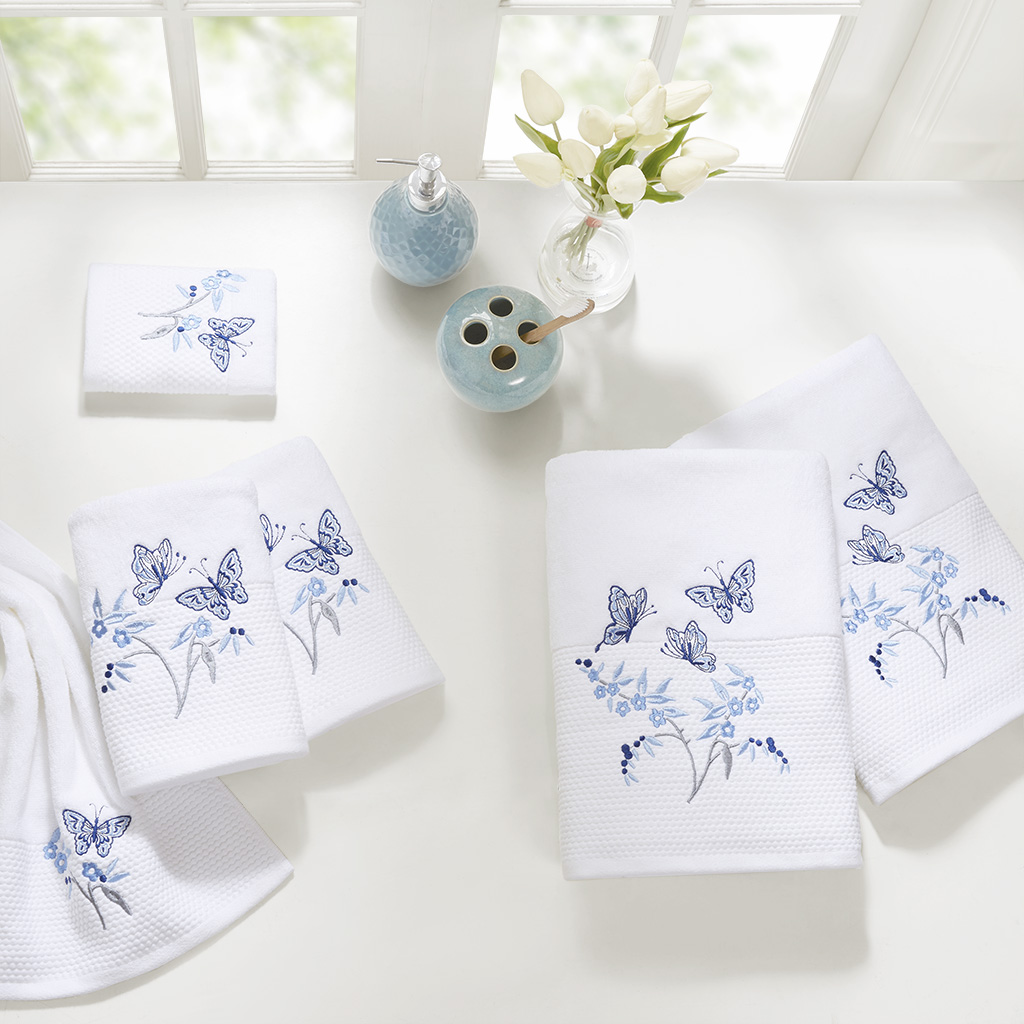 

Madison Park - Solandis 6 Piece Embroidered Towel Set - Blue - See below