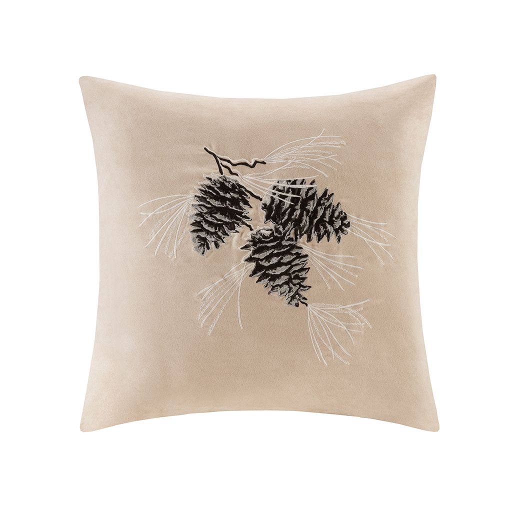 

Madison Park - Pine Cone Embroidered Suede Square Pillow Square Pillow - Tan - 20x20