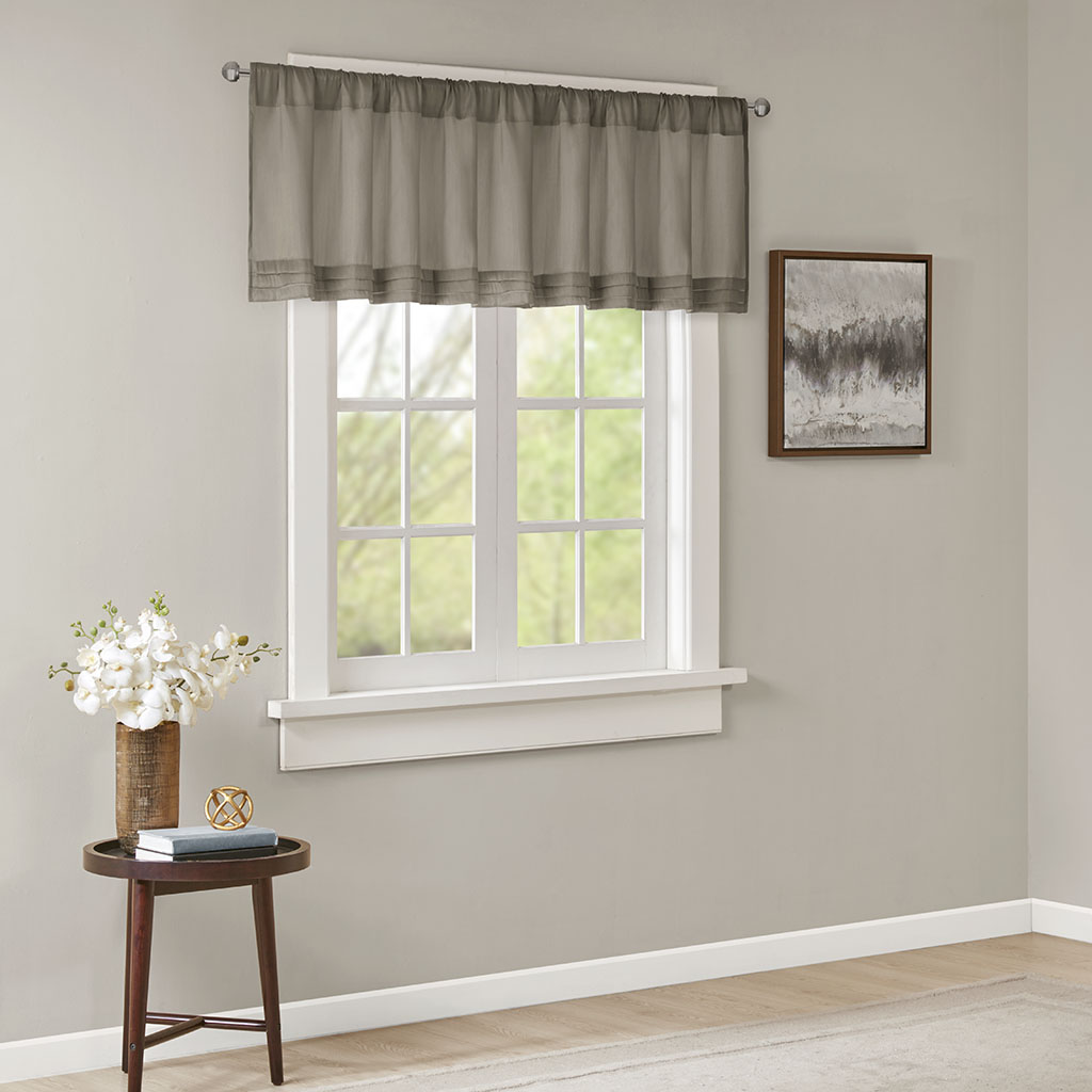 

Madison Park - Emily Faux Silk Solid Pleated Valance - Pewter - 50x18