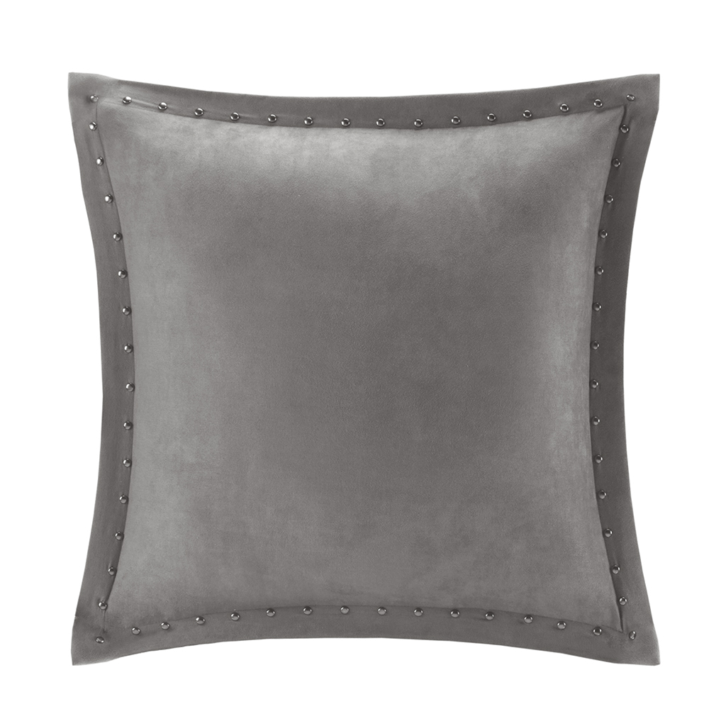 

Madison Park - Alban Stud Trim Microsuede Square Pillow - Grey - 20x20