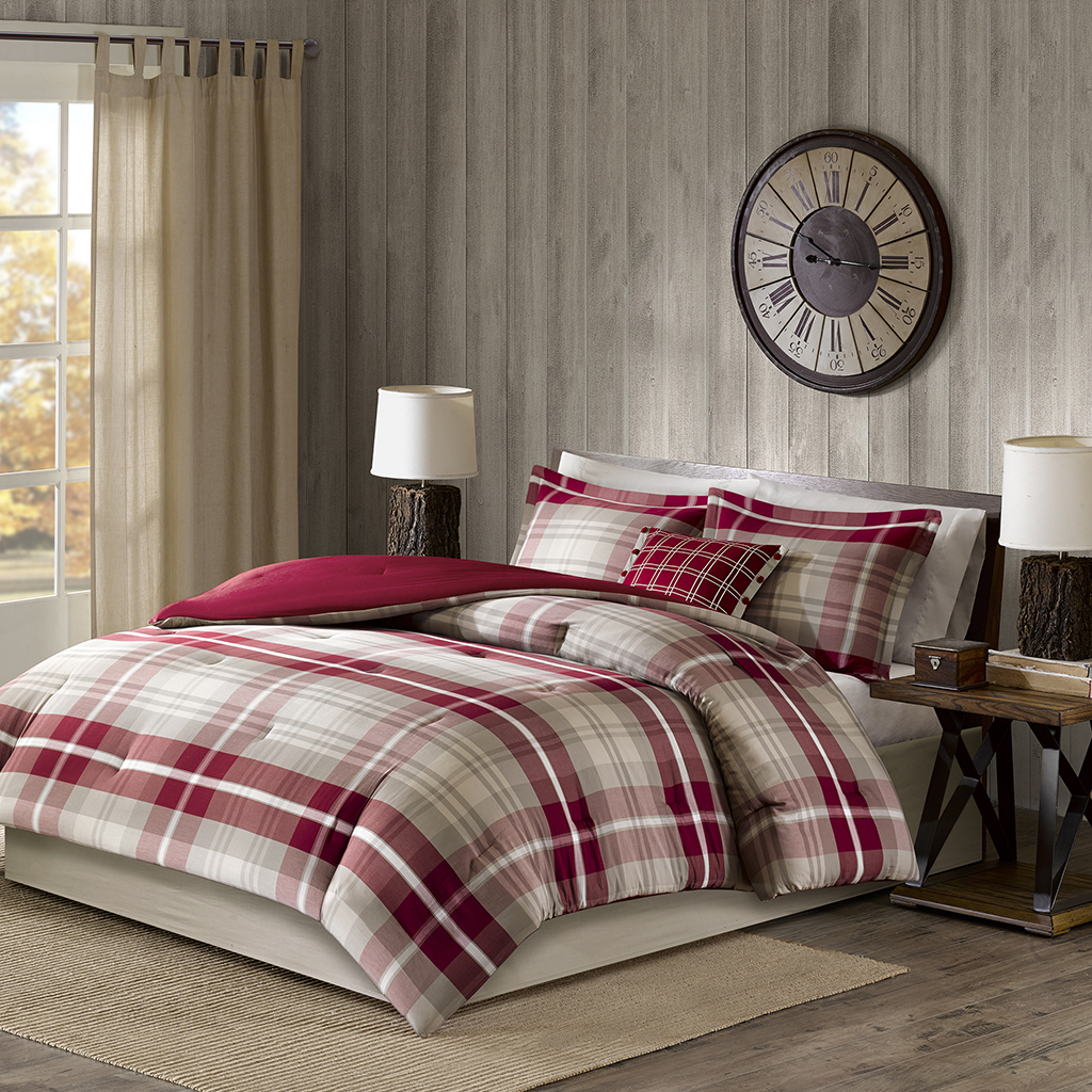 

Woolrich - Sheridan Oversized Cotton Comforter Set - Tan/Red - Twin