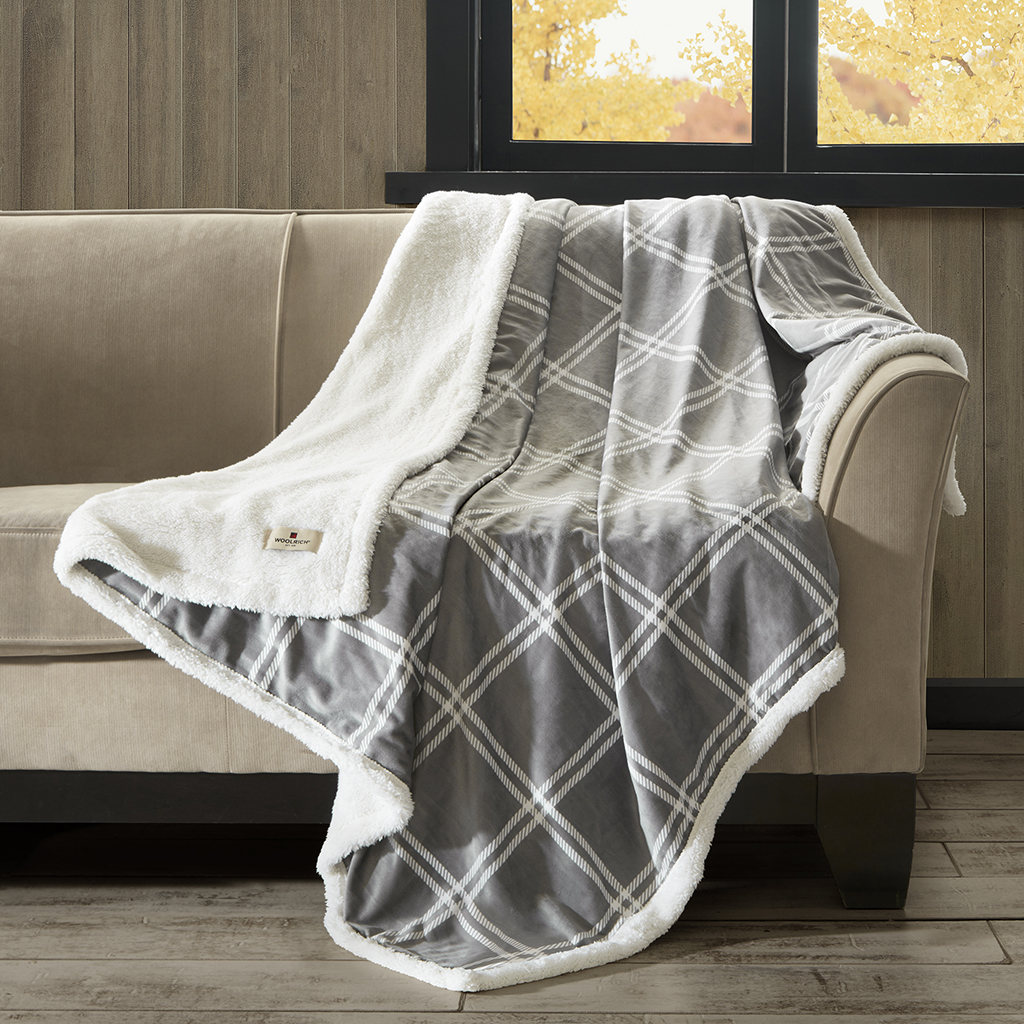 

Woolrich - Print Crystal Velvet to Berber Throw - Grey - 60x70