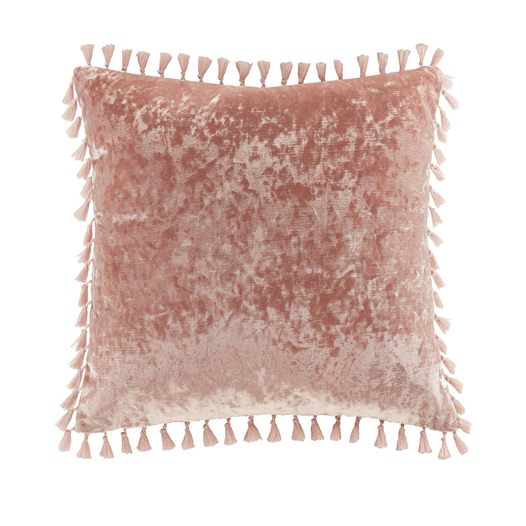 

Intelligent Design - Ariana Square Crushed Velvet Decorative Pillow with Tassels - Blush - 18x18