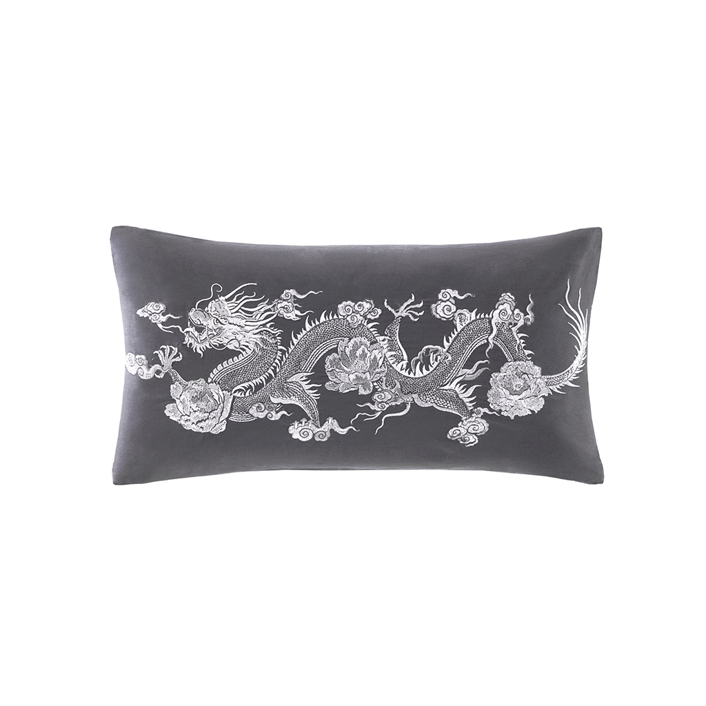 

Natori - Sterling Dragon Embroidered Cotton Sateen Decorative Pillow - Grey - 12x22''