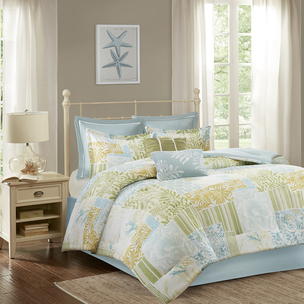 

Madison Park - Cape May 8 Piece Cotton Comforter Set - Blue/Green - Queen