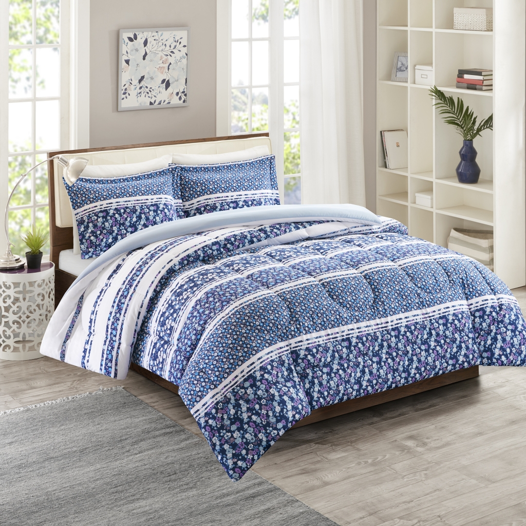 

Intelligent Design - Fleur Blue Comforter Mini Set - Blue - Twin/Twin XL