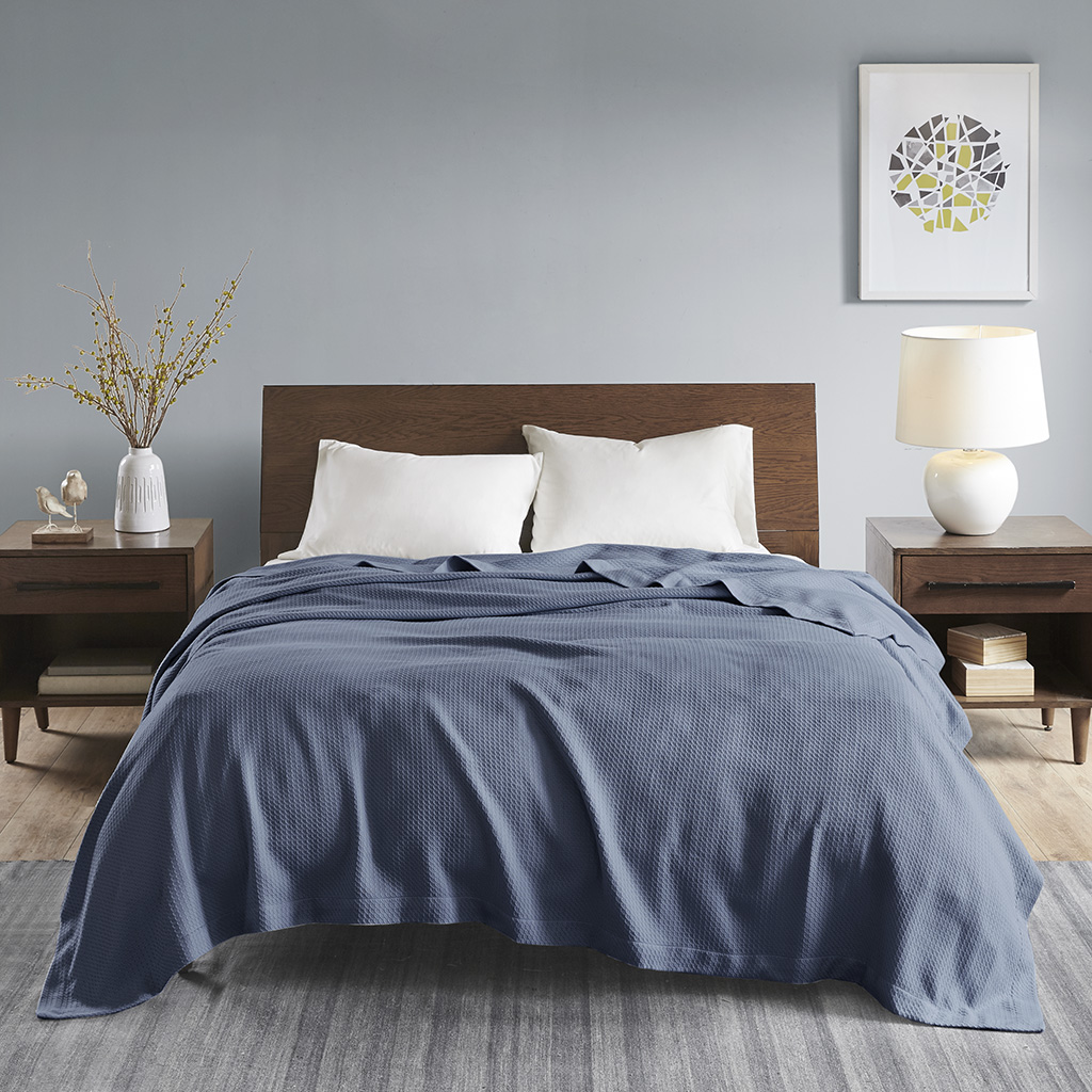 

Madison Park - 100% Certified Egyptian Cotton Blanket - Blue - Twin