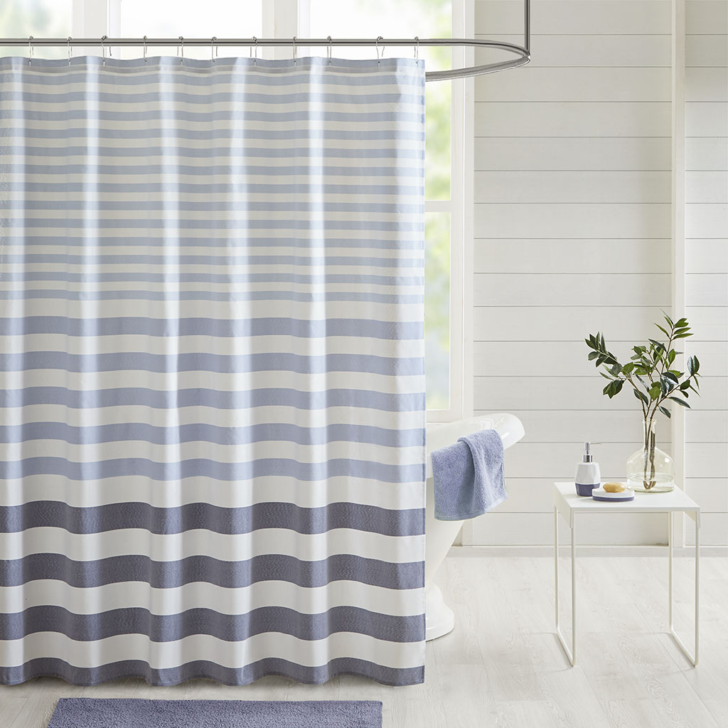 

Madison Park - Aviana Stripe Blended Yarn Dyed Woven Shower Curtain - Navy - 72x72