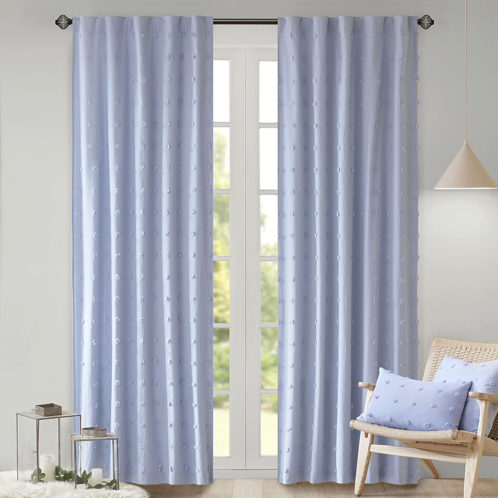 

Urban Habitat - Brooklyn Cotton Jacquard Pom Pom Rod Pocket/Back Tab Window Panel - Blue - 42" x 84