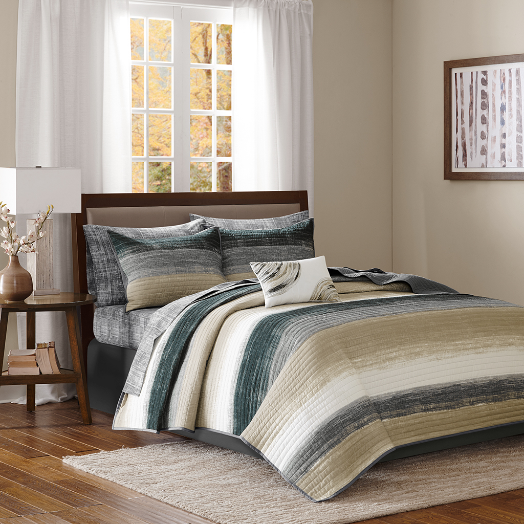 

Madison Park Essentials - Saben Complete Reversible Coverlet and Cotton Sheet Set - Taupe - Cal King