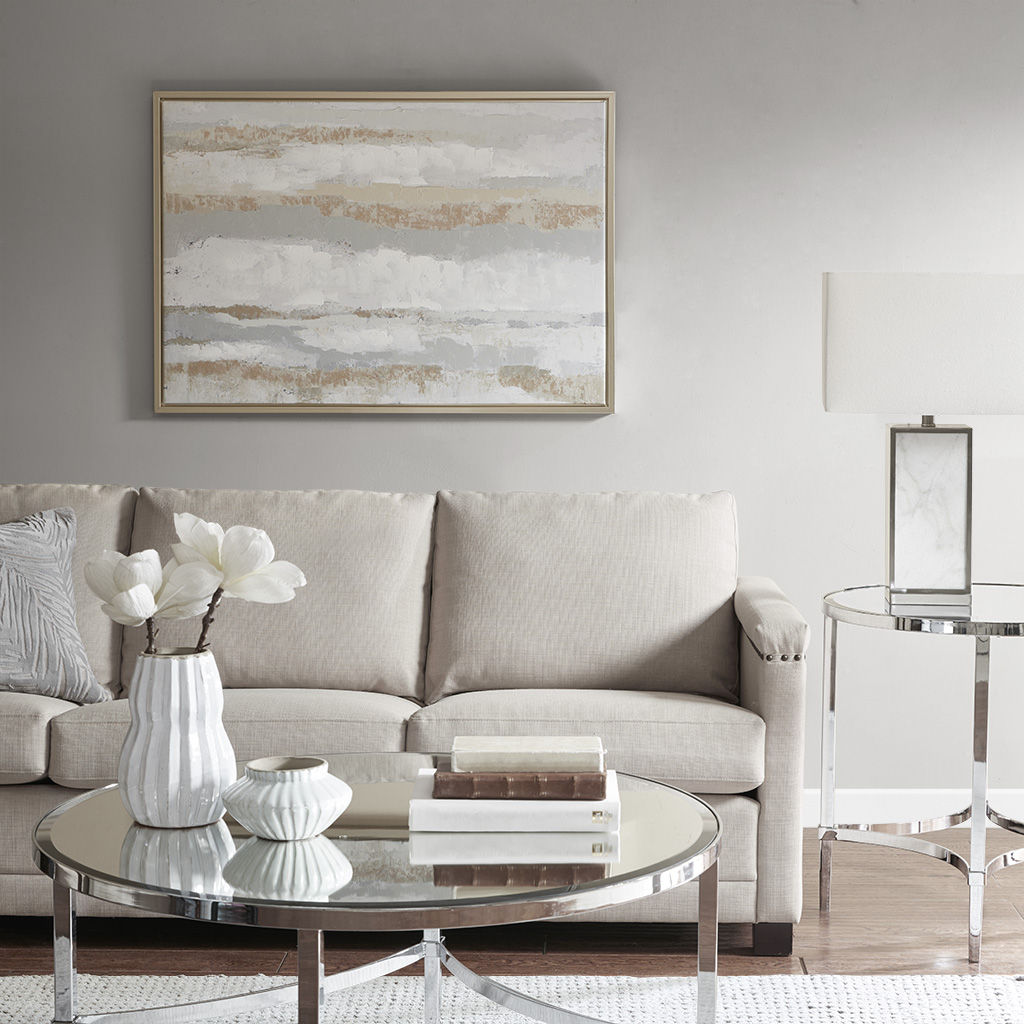

Madison Park - Strato Hand Embellishment Framed Canvas With Gold Foil - Natural - See below