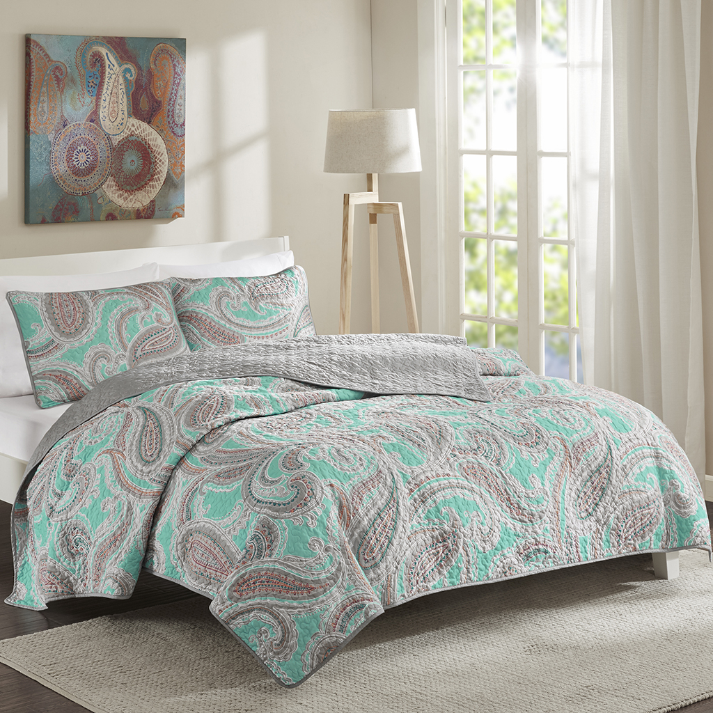 

Avenue 8 - Paola Quilt Mini Set - Aqua - Twin/Twin XL