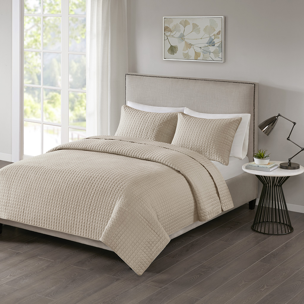 

510 Design - Otto 3 Piece Reversible Coverlet Set - Khaki - Full/Queen
