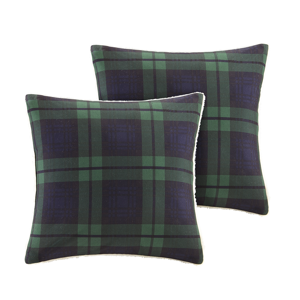 

Woolrich - Brewster Printed Softspun to Berber Square Pillow Pair - Blue - 18x18