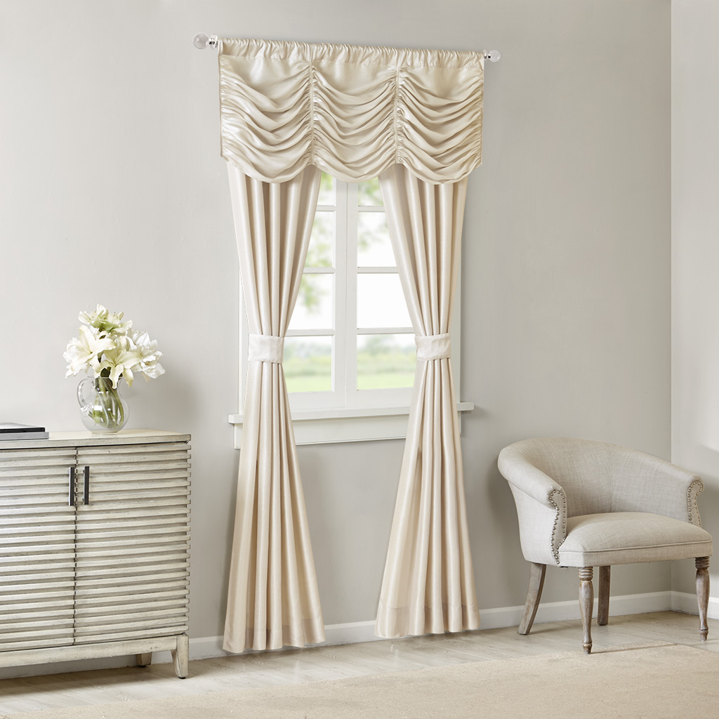 

Madison Park - Daphne Solid Faux Silk 5PC Window Set - Ivory - See below