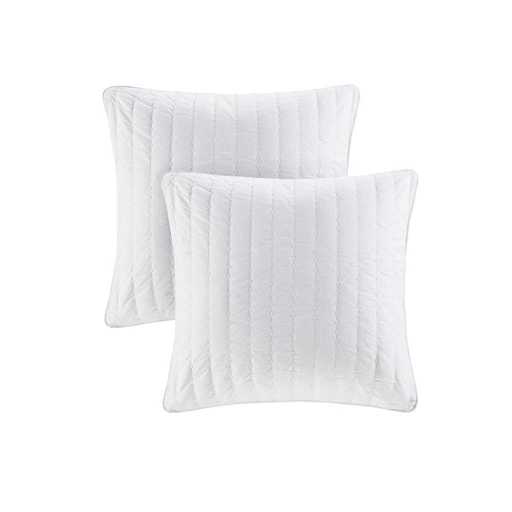 

Madison Park - Camila Quilted Cotton Square Pillow Pair - White - 20x20