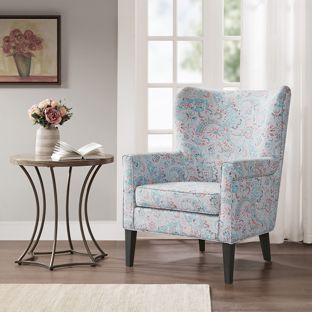 

Madison Park - Colette Accent Wingback Chair - Teal Multi - See below