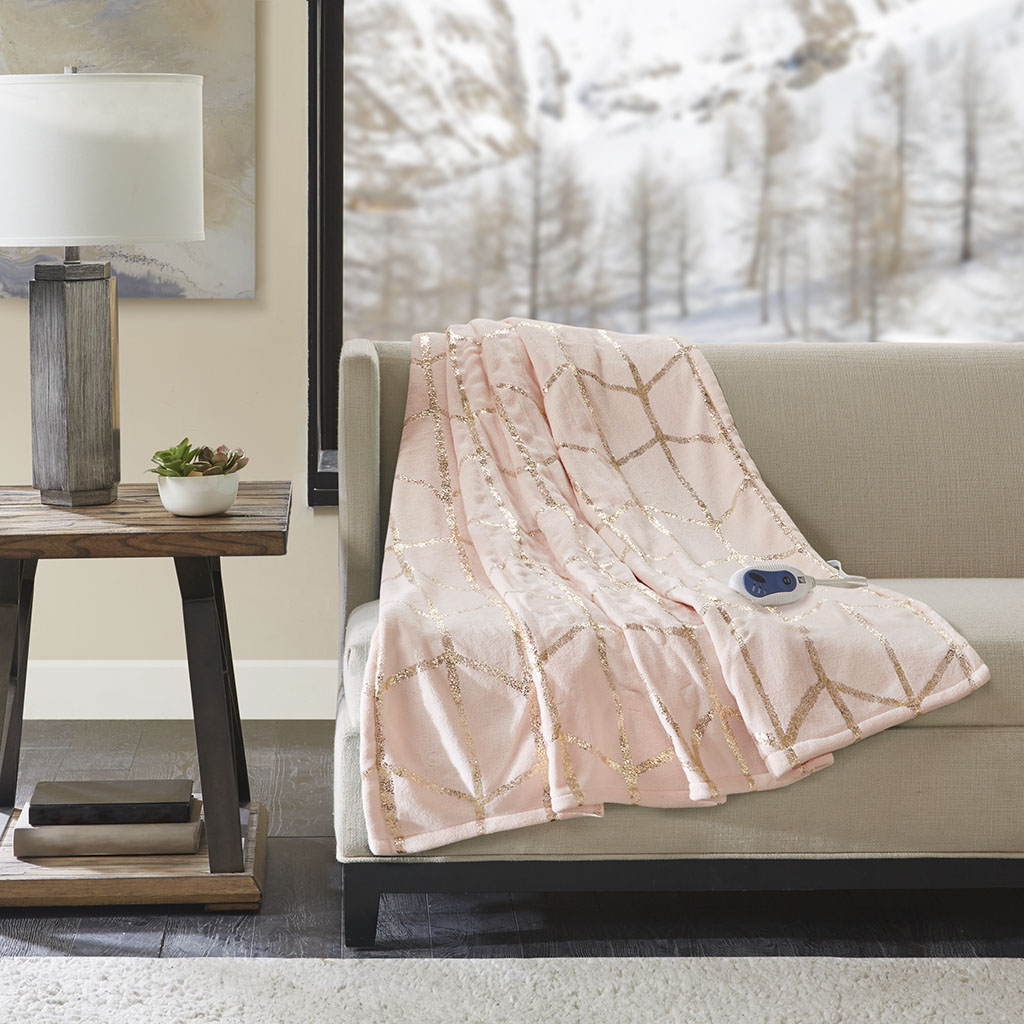 

True North by Sleep Philosophy - Raina Heated Metallic Print Throw - Blush - 50x60