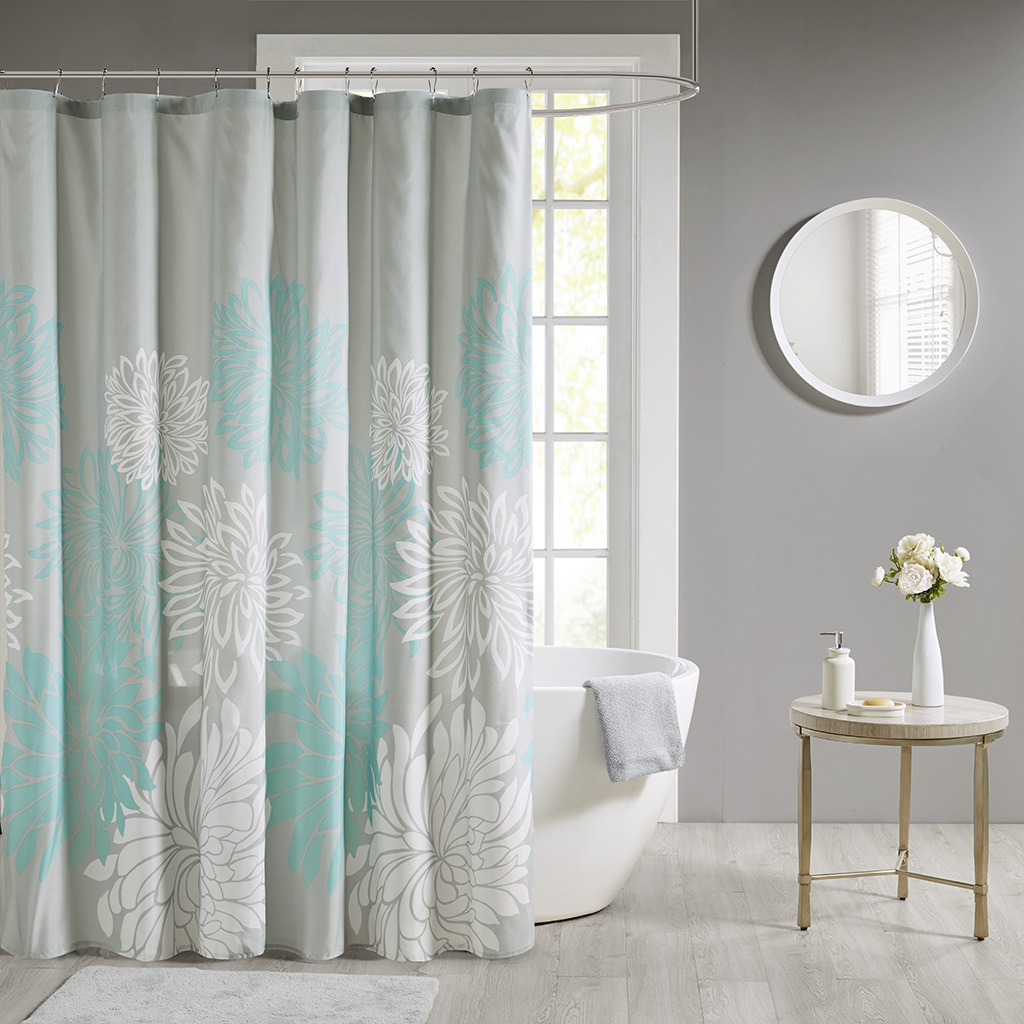 

Madison Park Essentials - Maible Printed Floral Shower Curtain - Aqua - 72x72