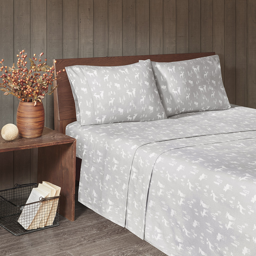 

Woolrich - Flannel Cotton Sheet Set - Grey Moose - Queen