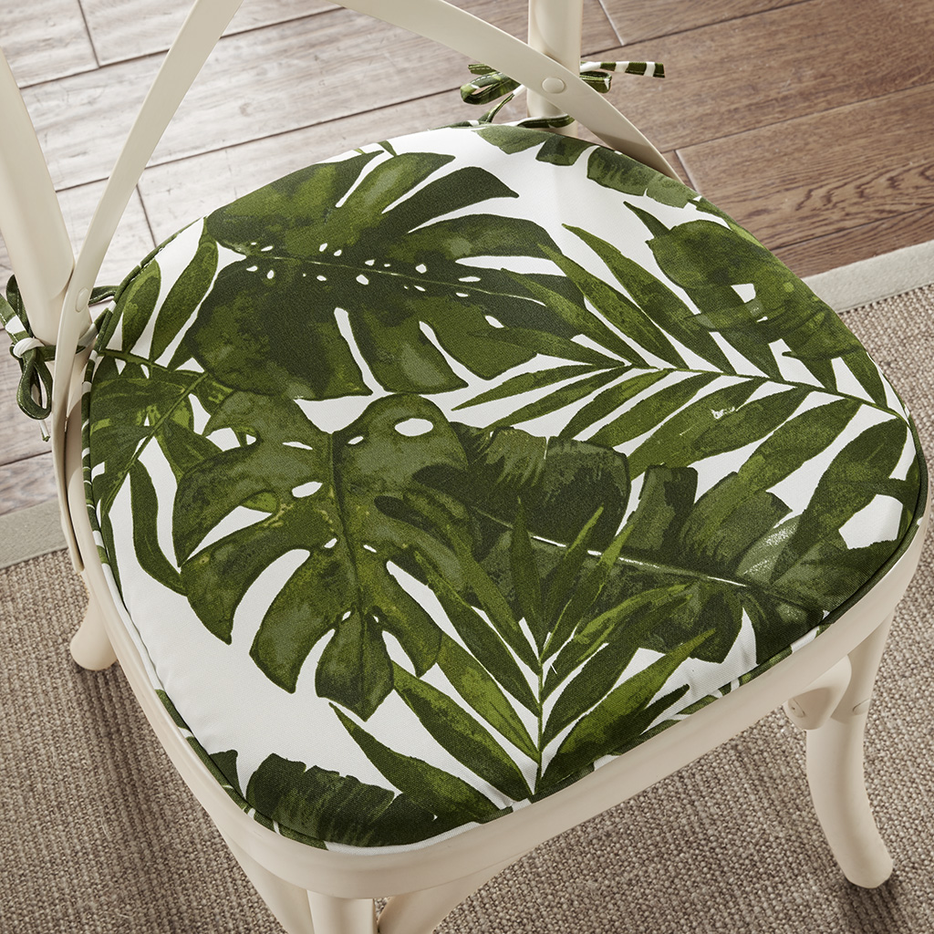 

Madison Park - Everett Palm 3M Scotchgard Indoor/Outdoor Chair Pad Pair - Green - 16x17x1