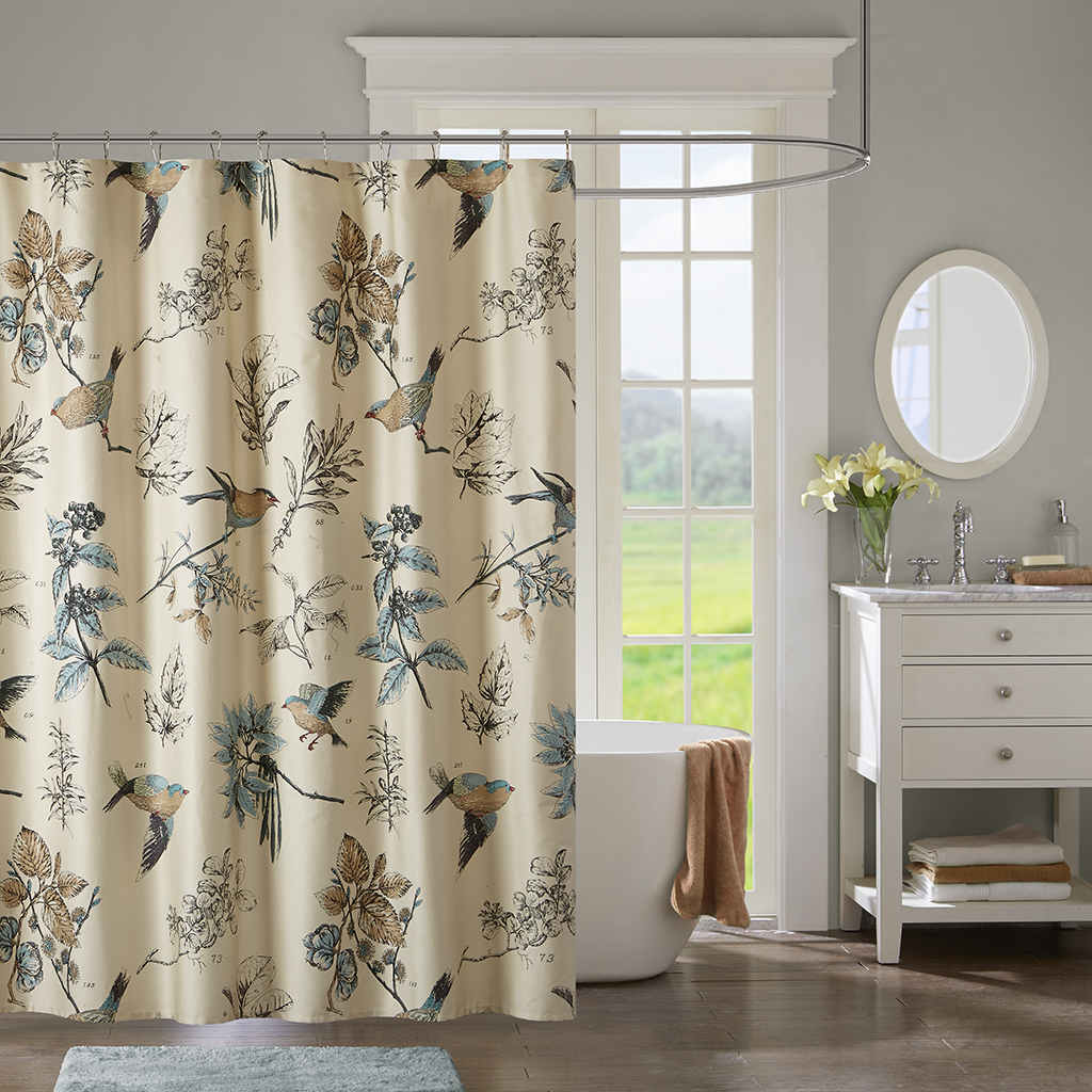 

Madison Park - Quincy Printed Cotton Shower Curtain - Khaki - 72x72