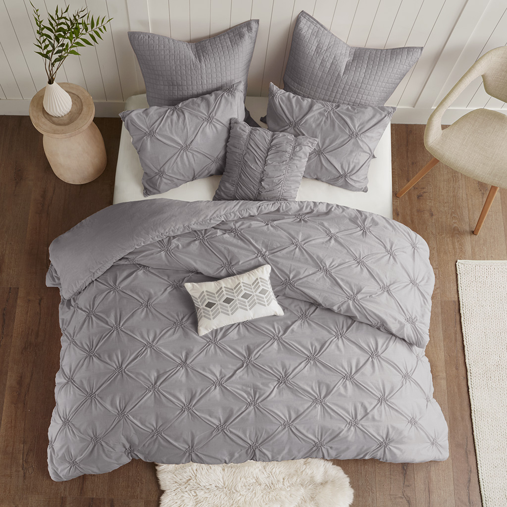 

Urban Habitat - Talia 7 Piece Elastic Embroidered Chambray Duvet Set - Grey - King/Cal King