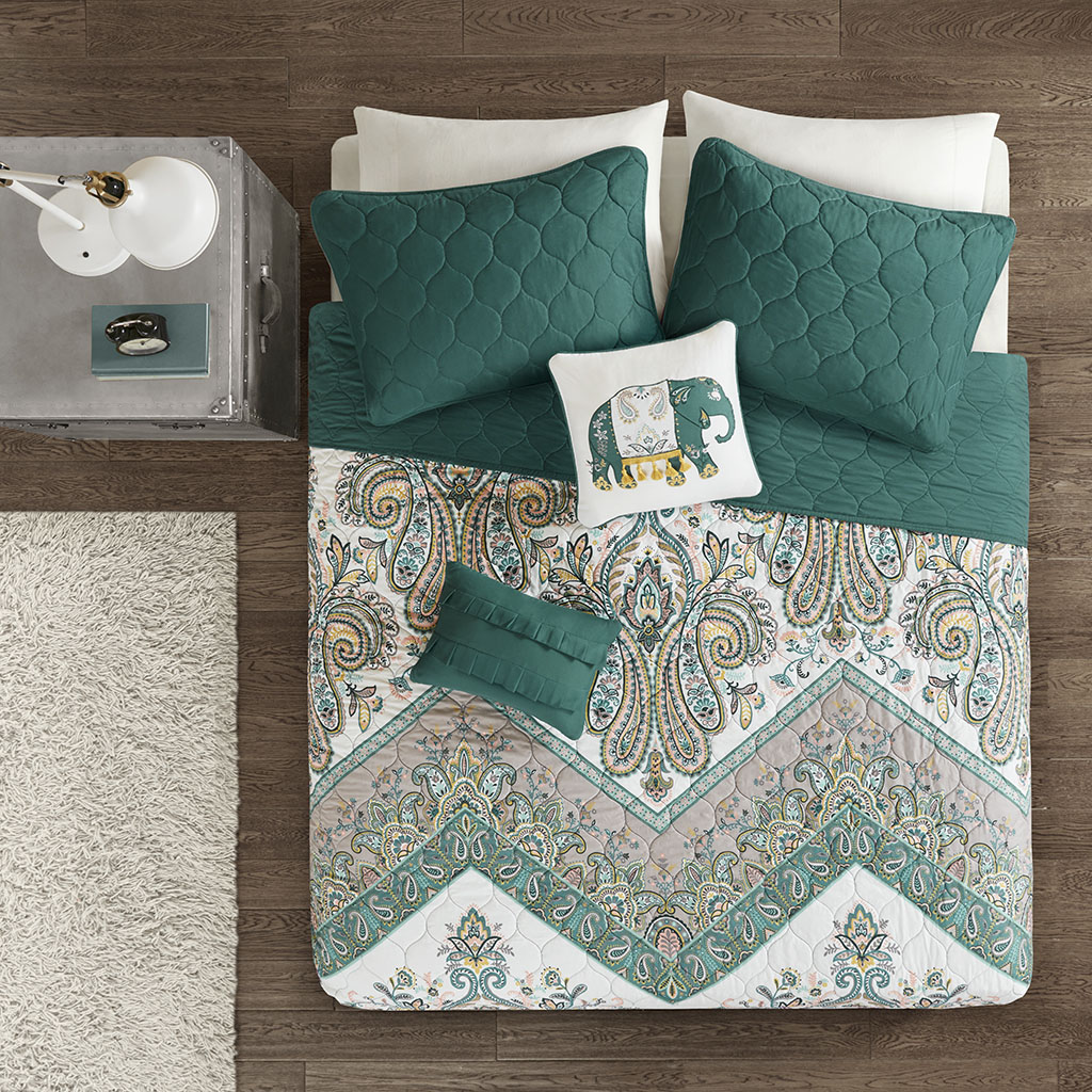 

Intelligent Design - Tulay Reversible Coverlet Set - Teal - Twin/Twin XL