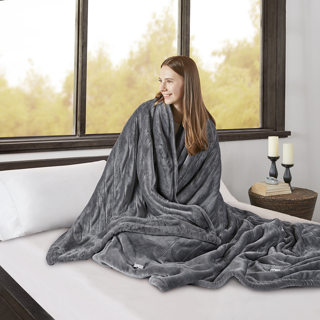 

Beautyrest - Heated Microlight to Berber Blanket - Grey - Full
