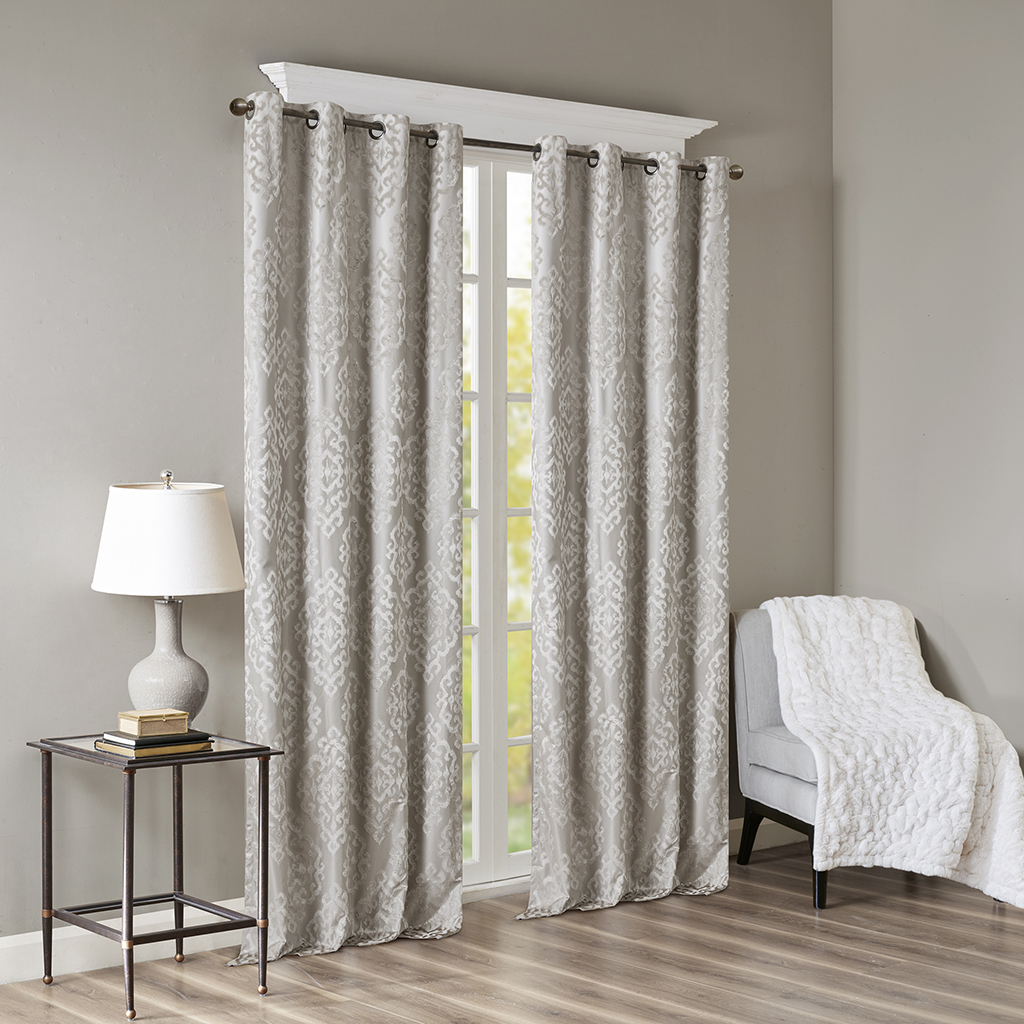 

SunSmart - Mirage Knitted Jacquard Damask Total Blackout Grommet Top Curtain Panel - Grey - 50x108