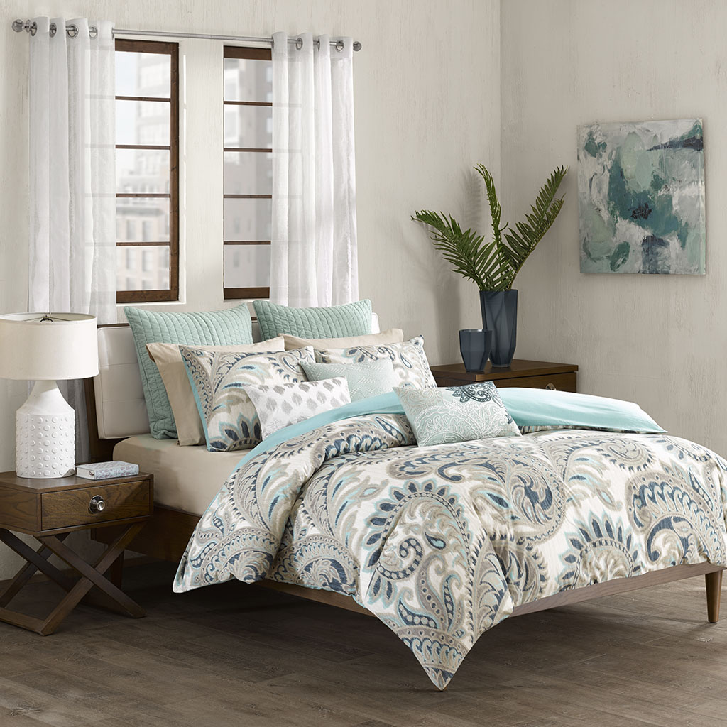 

INK+IVY - Mira 3 Piece 100% Cotton Comforter Set - Blue - Full/Queen